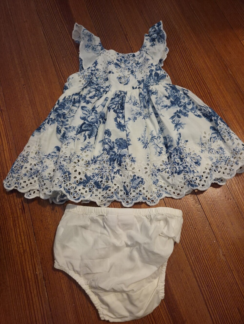 Gap Love Shack Fancy Blue Floral Eyelet Baby Dress with White Bloomers